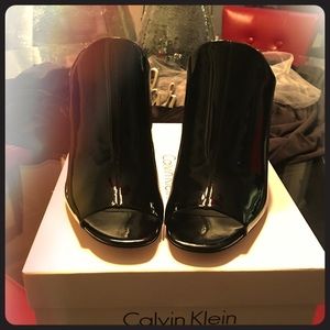 Calvin Klein Black Patent Mules ( Size 10)
